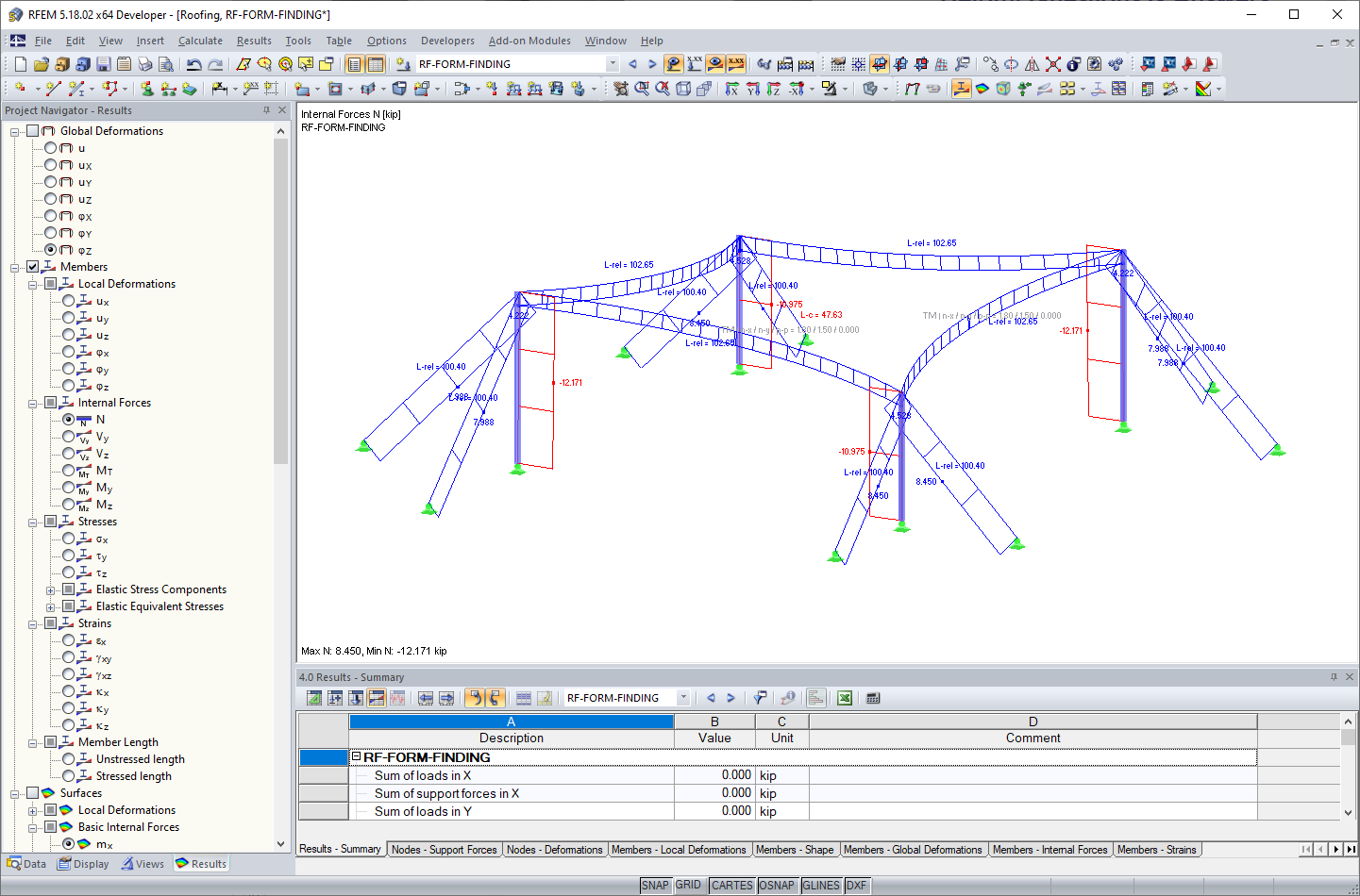 Tension Forces in Cables After Form-Finding in RFEM