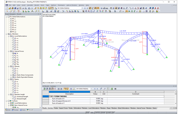 Tension Forces in Cables After Form-Finding in RFEM