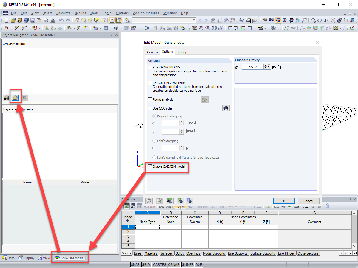 Activation of CAD/BIM Model for Import of .STEP File from Autodesk Inventor