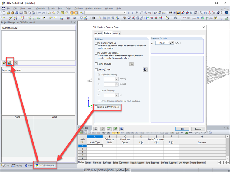 Activation of CAD/BIM Model for Import of .STEP File from Autodesk Inventor