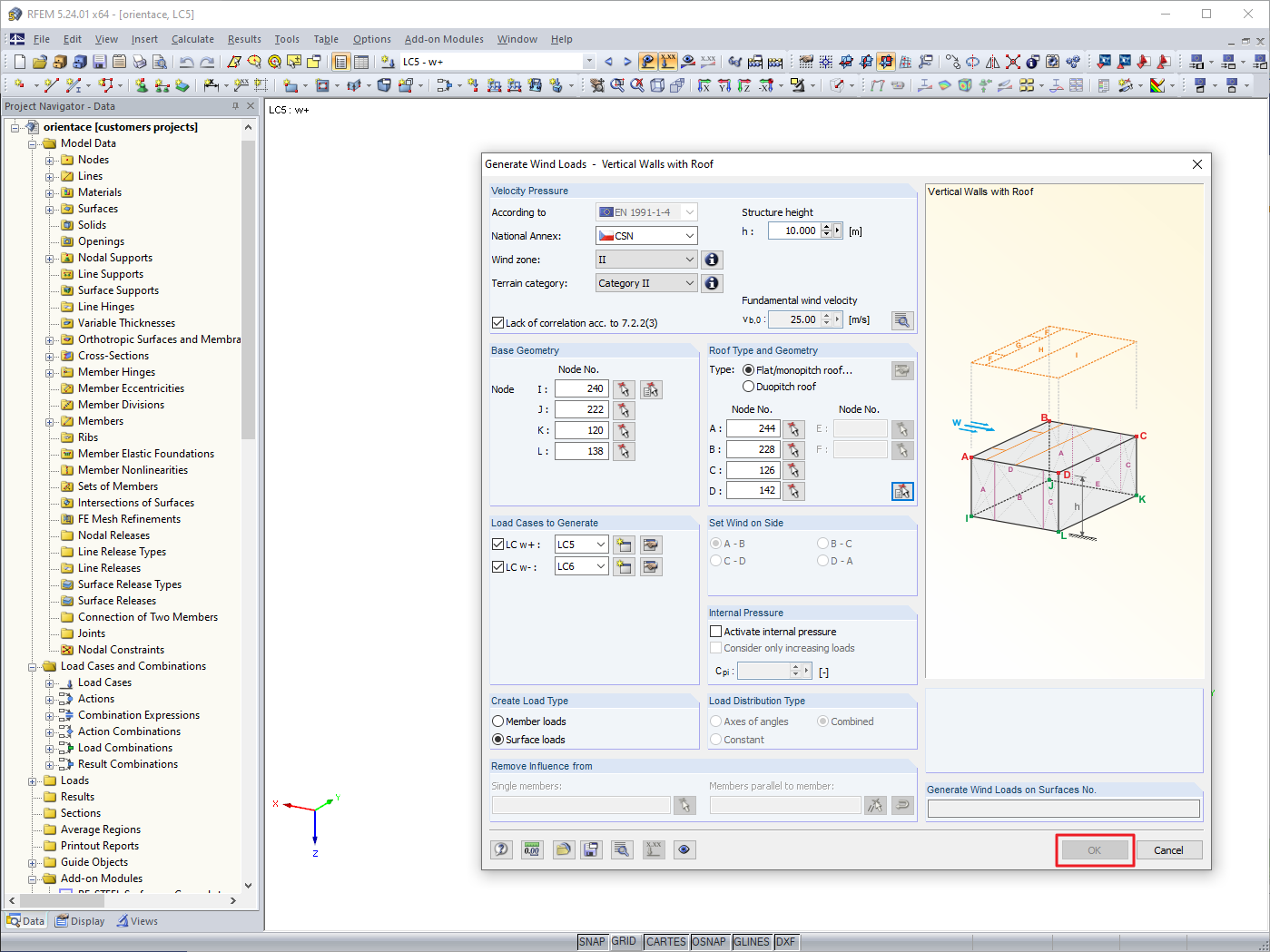 Inactive Confirmation Button for Wind Load Generator Input