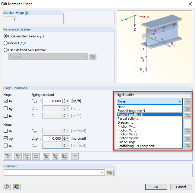 Defining Nonlinear Member Hinge