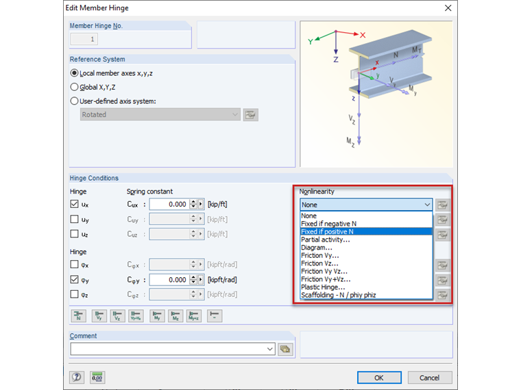 Defining Nonlinear Member Hinge