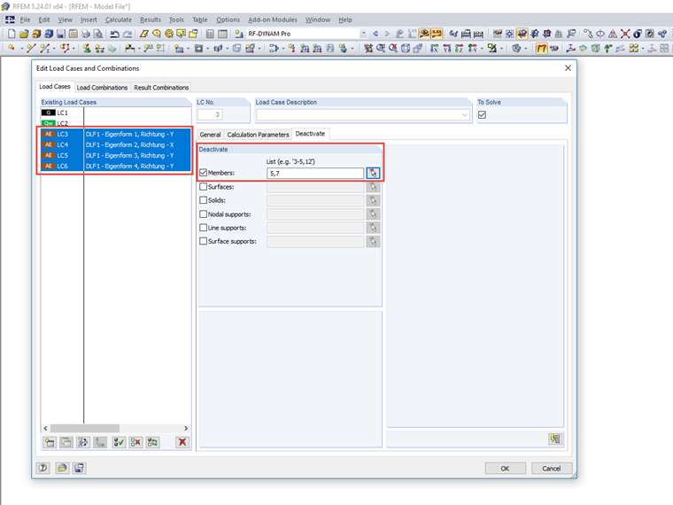 Deactivating Members in Dynamic Load Cases