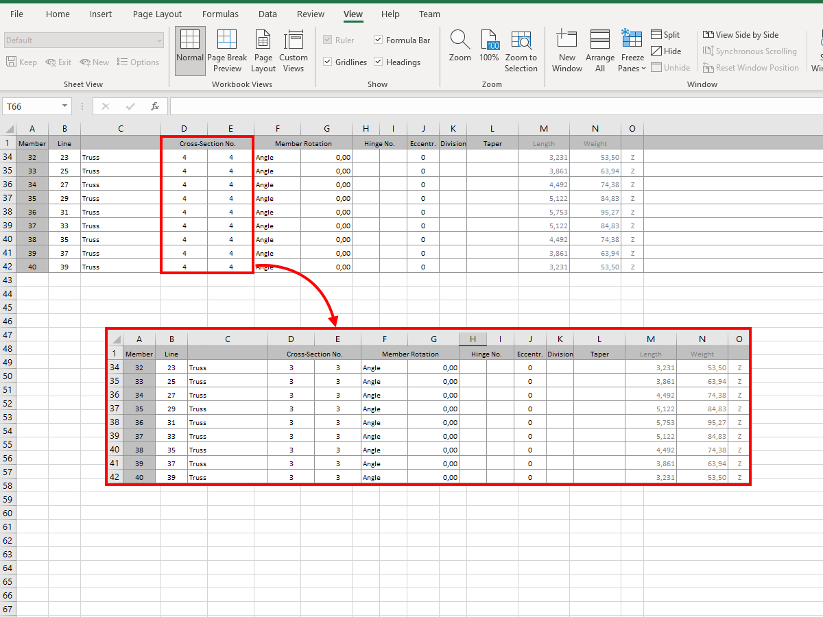 Adjusting Members to Correct Cross-Section Numbering