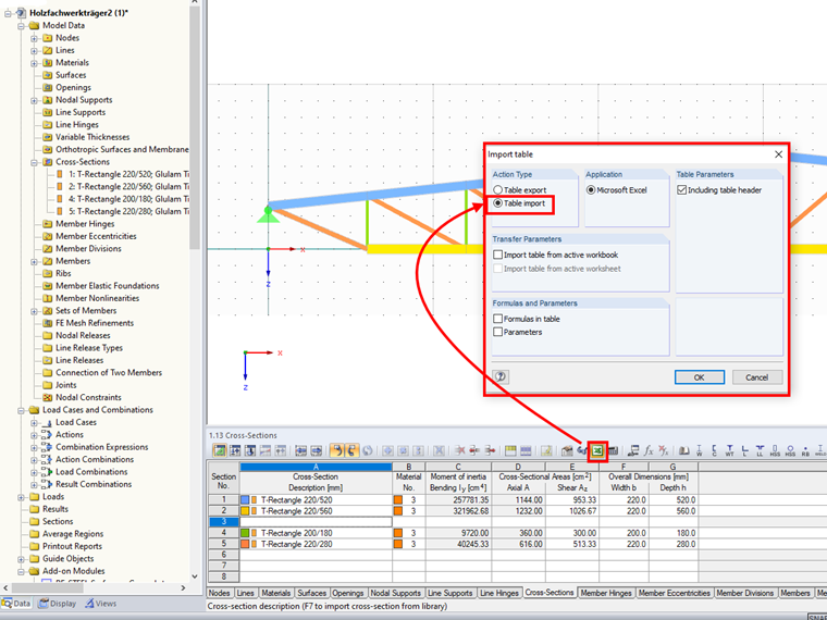Importing both Tables Back to RFEM or RSTAB