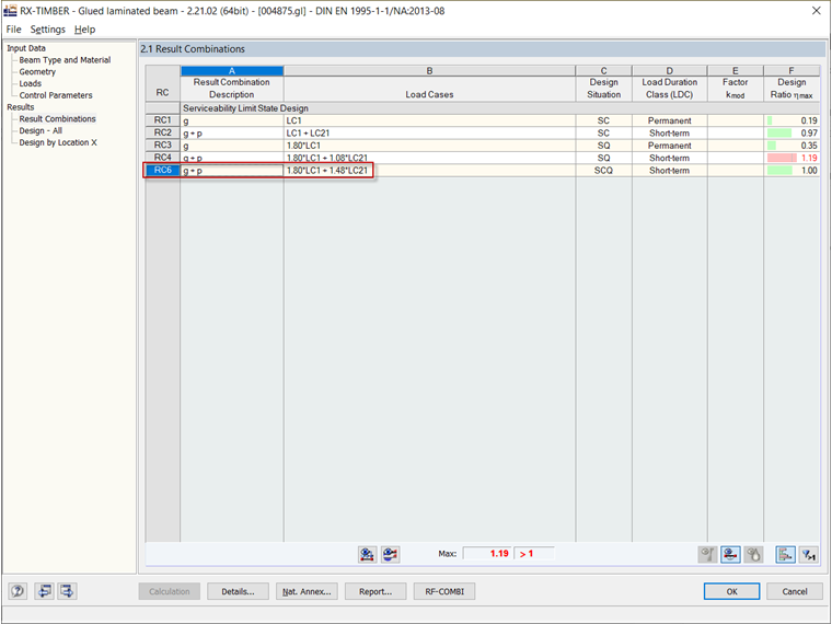 Window 2.1 Result Combinations