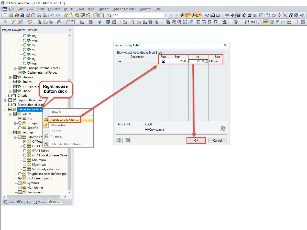 Activating Filter for Displaying Values