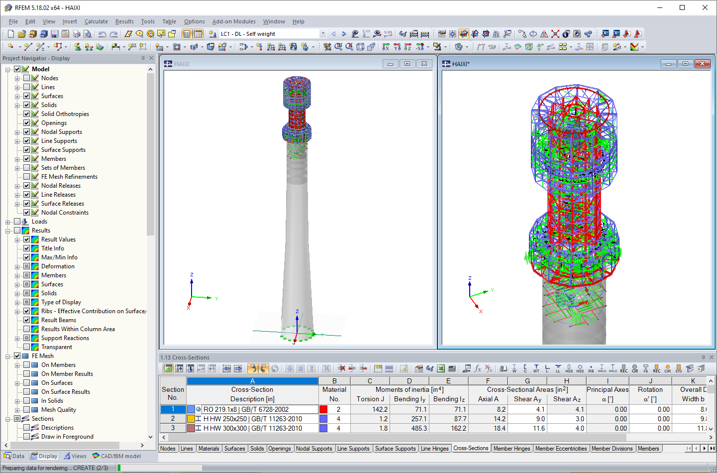 Tower Model in RFEM (Left: Entire Tower, Right: Detail of Steel Part) (© Allcons s.r.o.)