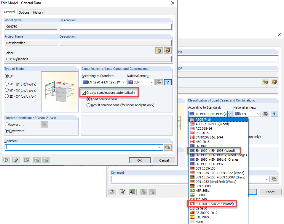 Activating Automatic Load Combinations