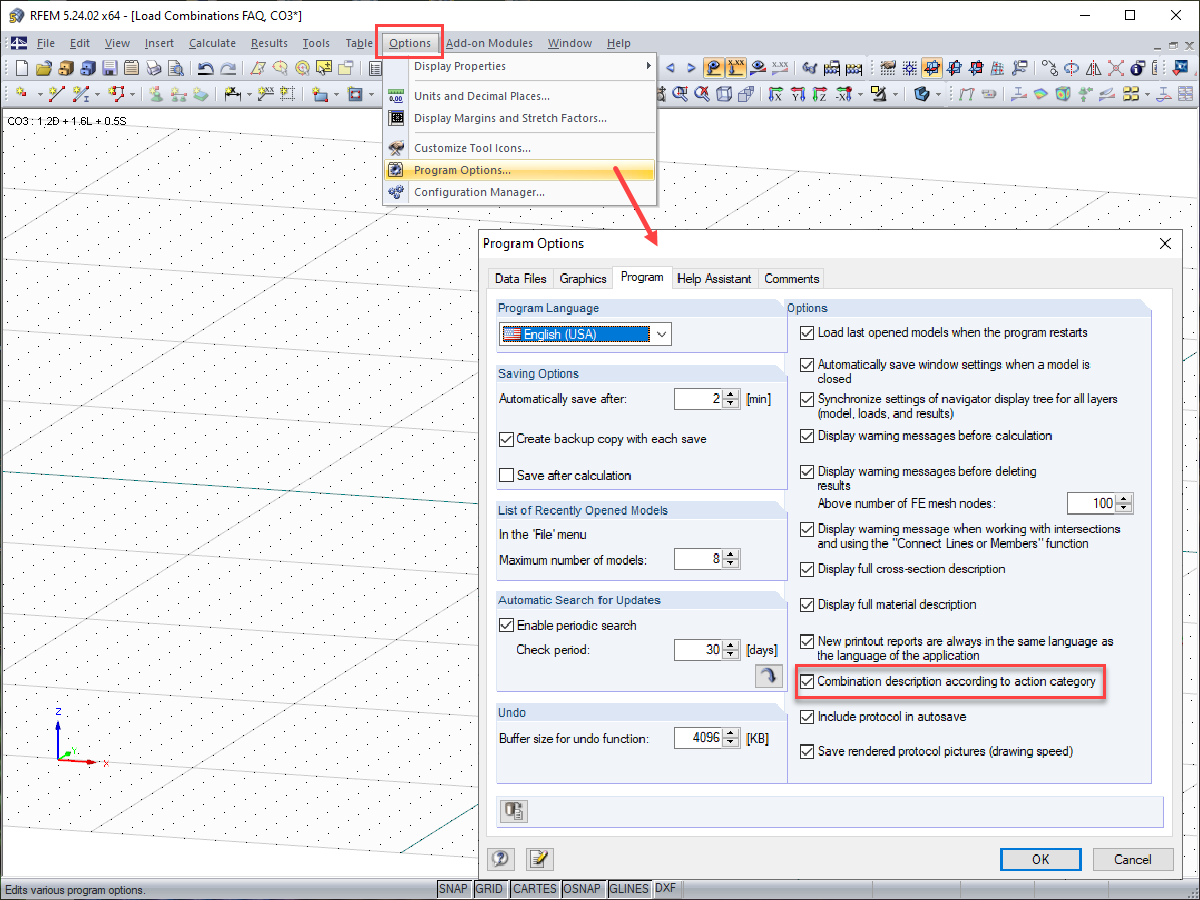 Load Combination Description Option