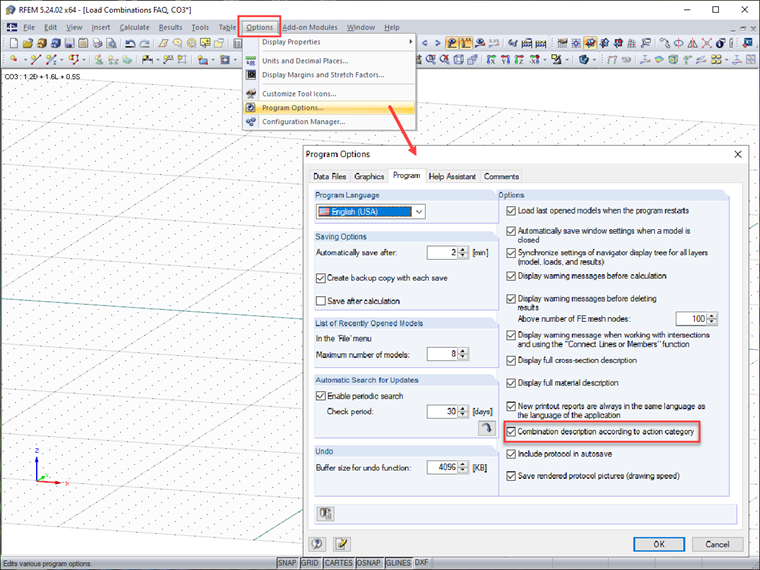 Load Combination Description Option
