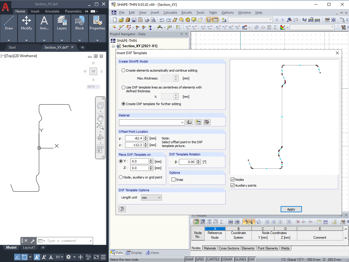Import of Cross-Section Lying in XY-Plane