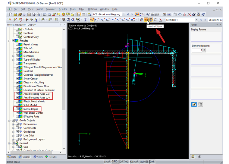 Activating/Deactivating Inertia Ellipse and Area Bisection Axes