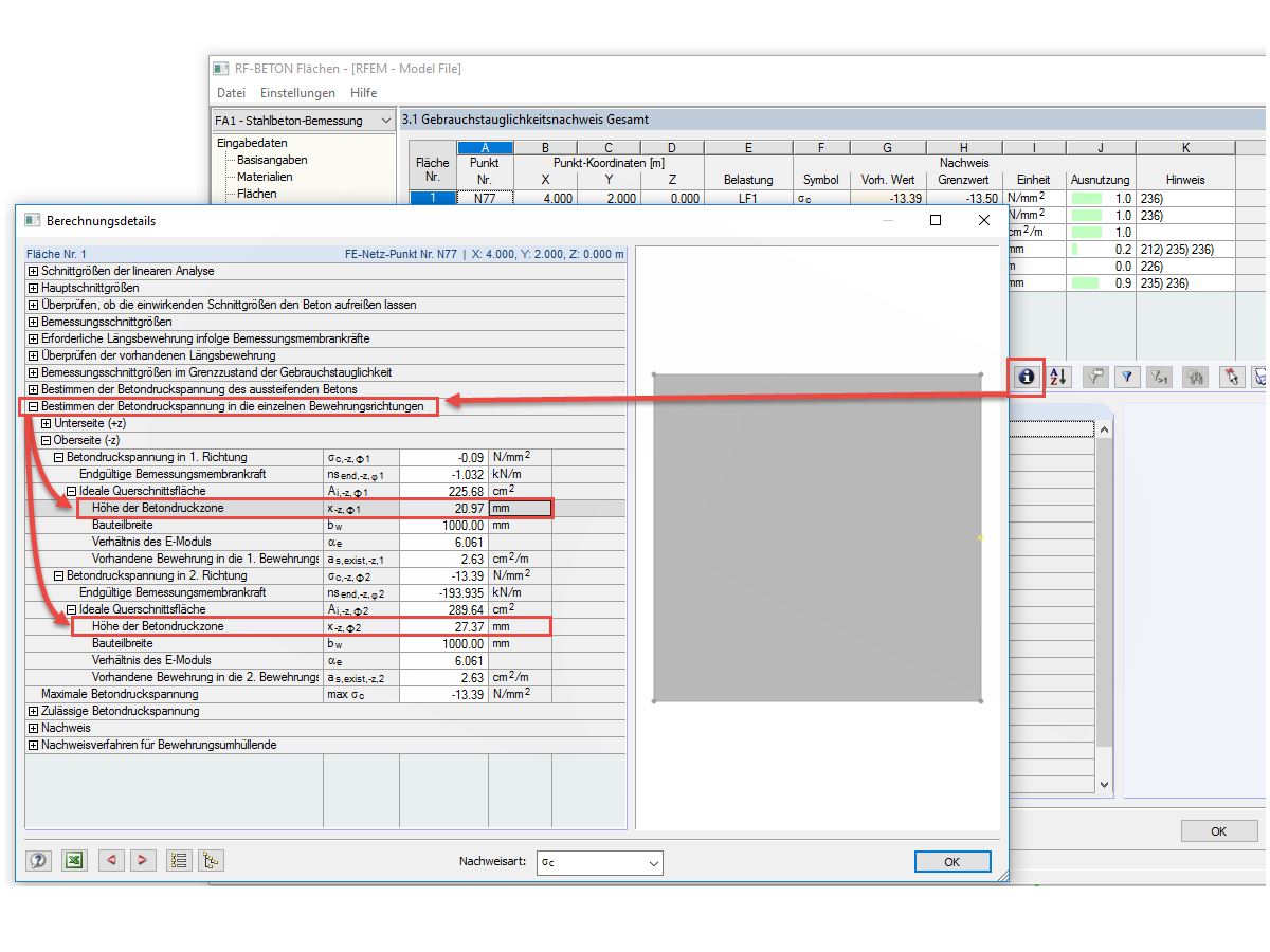 Depth of Concrete Compression Zone in RF-CONCRETE Surfaces