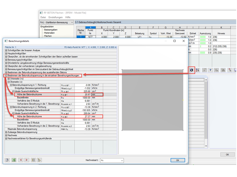 Depth of Concrete Compression Zone in RF-CONCRETE Surfaces