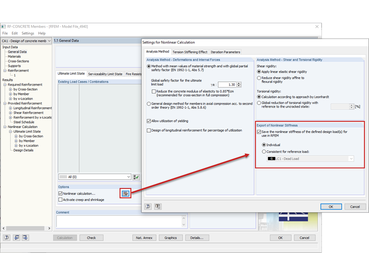 Export of Nonlinear Stiffness