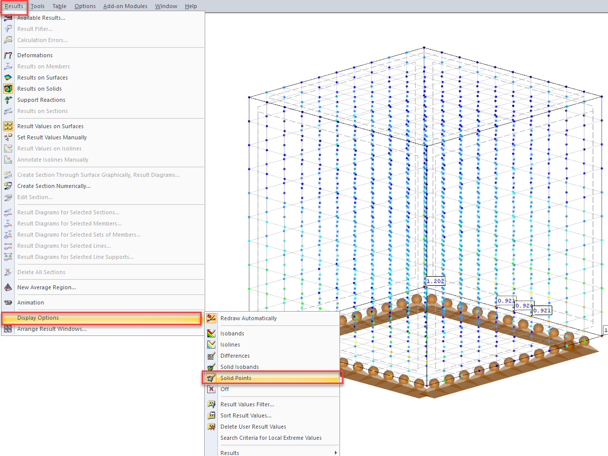 FE Mesh Points on Solid Shown with Results