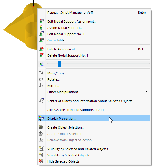 Shortcut Menu of Nodal Support