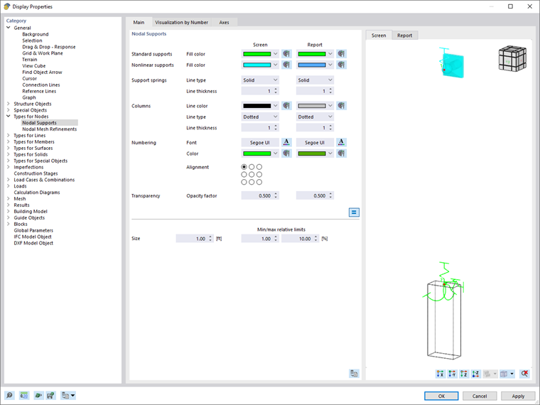 Display Properties for Nodal Supports