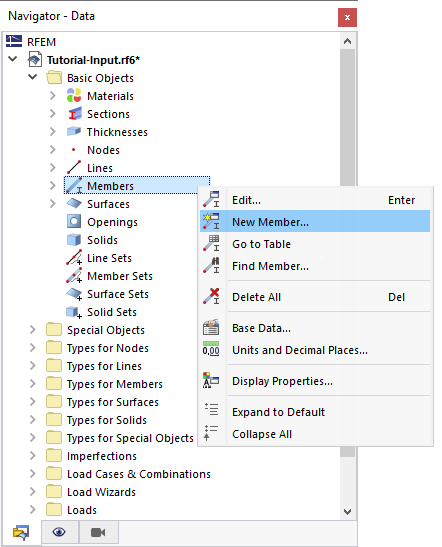 Shortcut Menu for "Members"