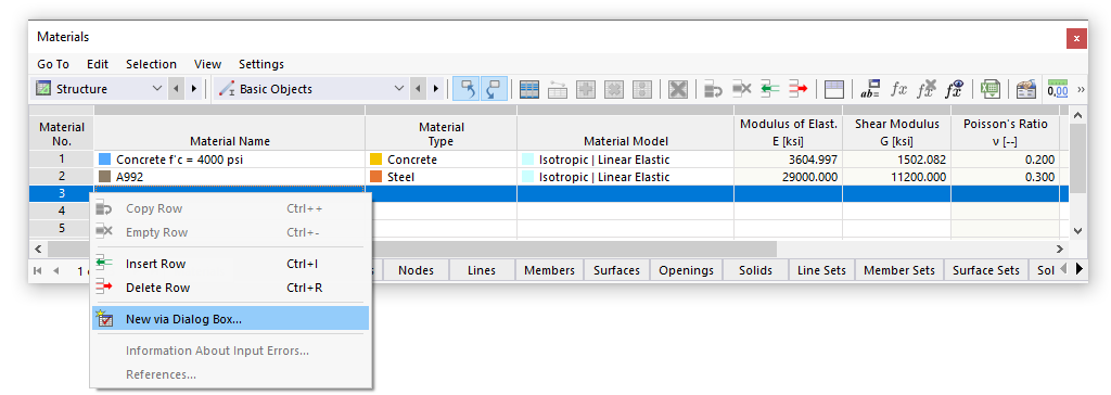 Shortcut Menu in Table