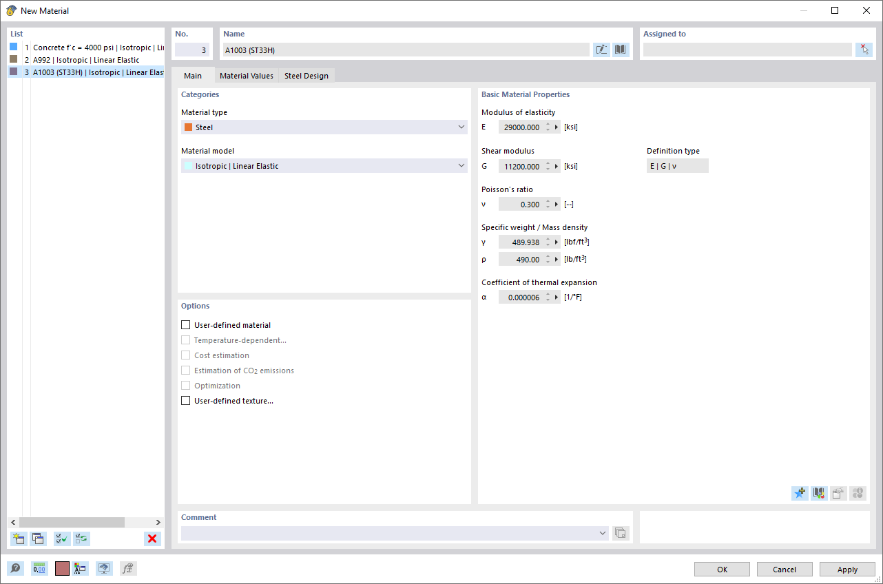 Dialog Box "New Material"