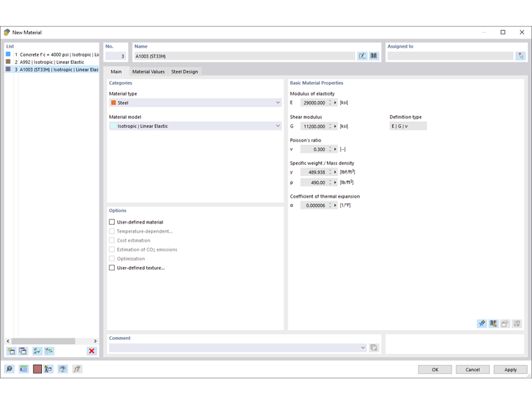 Dialog Box "New Material"