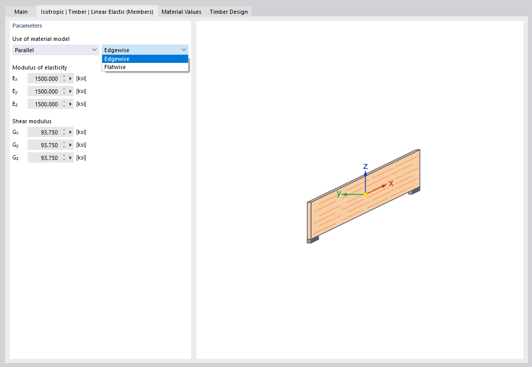 Parameters of Isotropic Linear Elastic Timber Material for Members