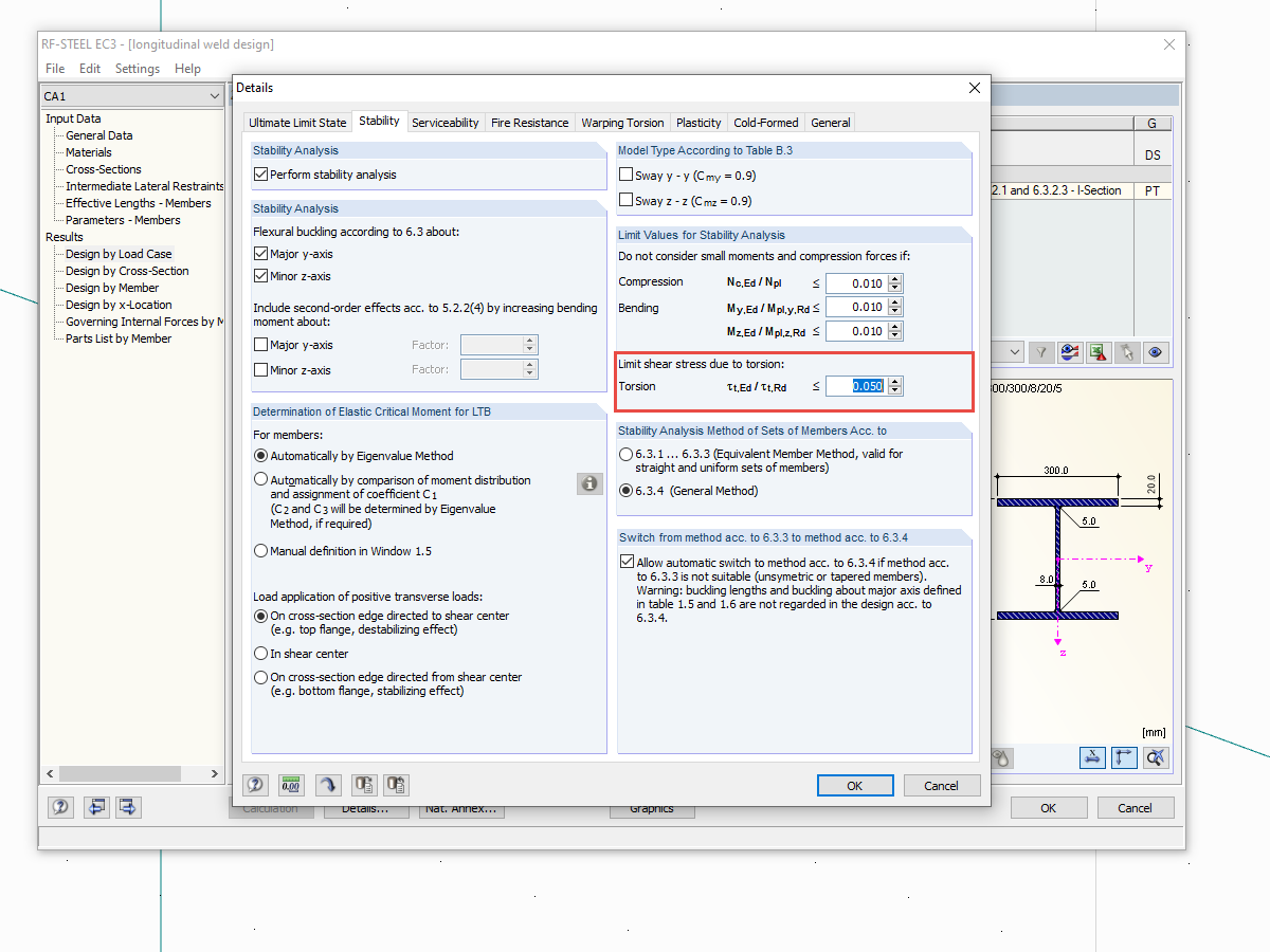 Limit Value of Torsional Shear Stresses for Stability Design