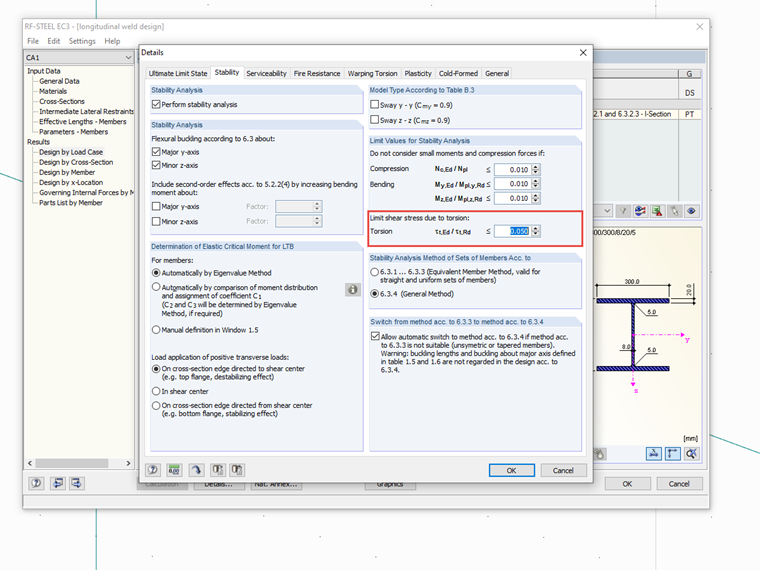 Limit Value of Torsional Shear Stresses for Stability Design