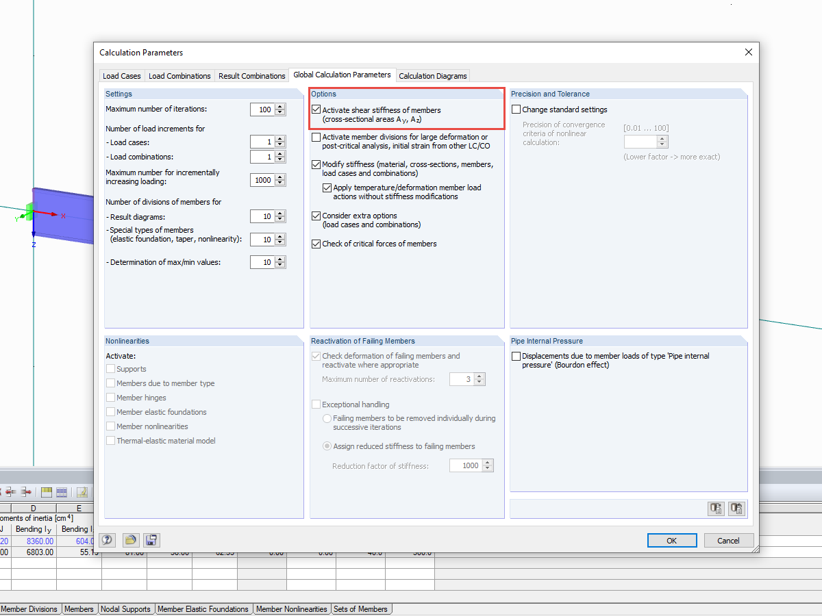 Activating Shear Stiffness in Calculation Parameters
