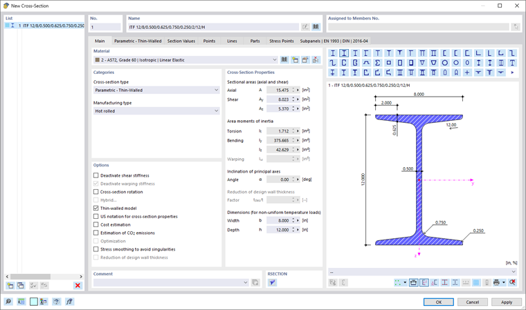 Dialog Box "New Cross-Section"