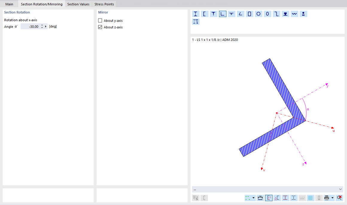 Defining Cross-Section Rotation and Mirroring L-Section