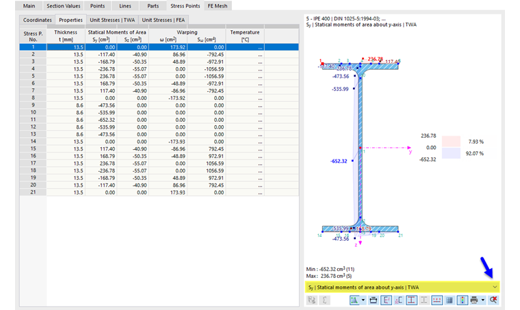 Checking Stress Points and Cross-Section Properties