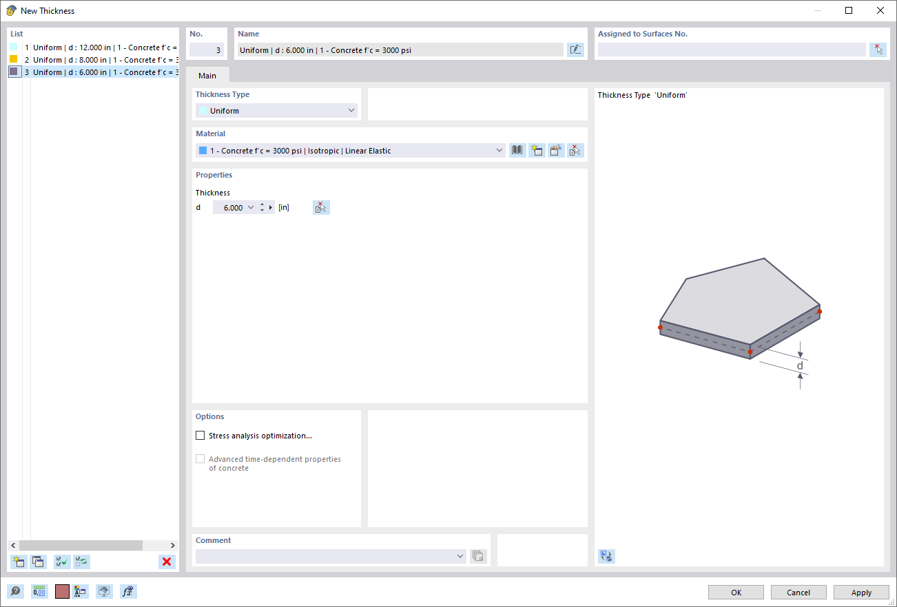 Dialog Box "New Thickness"