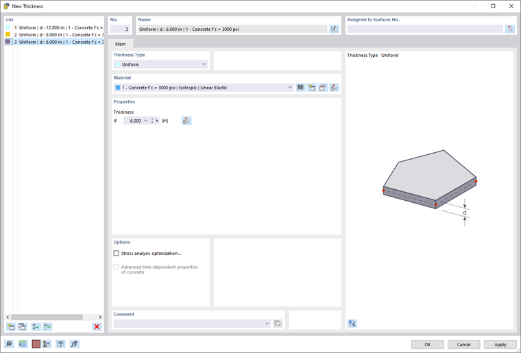 Dialog Box "New Thickness"