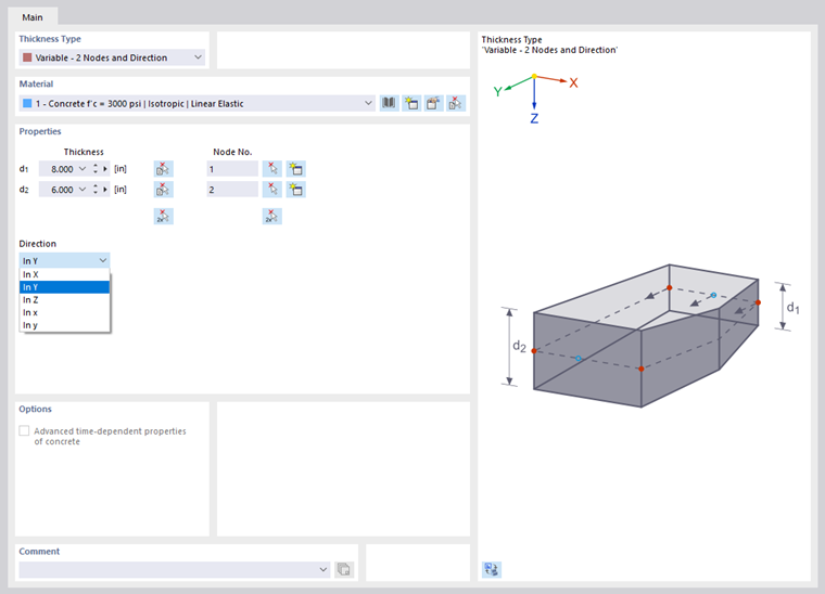 Defining Variable Thickness via Two Nodes and Direction