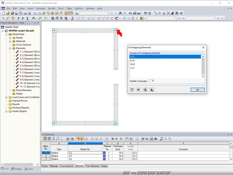 Model Check for Overlapping Elements