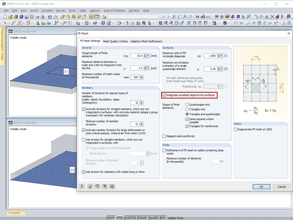 FE Mesh Settings - Integrating Unused Objects into Surfaces