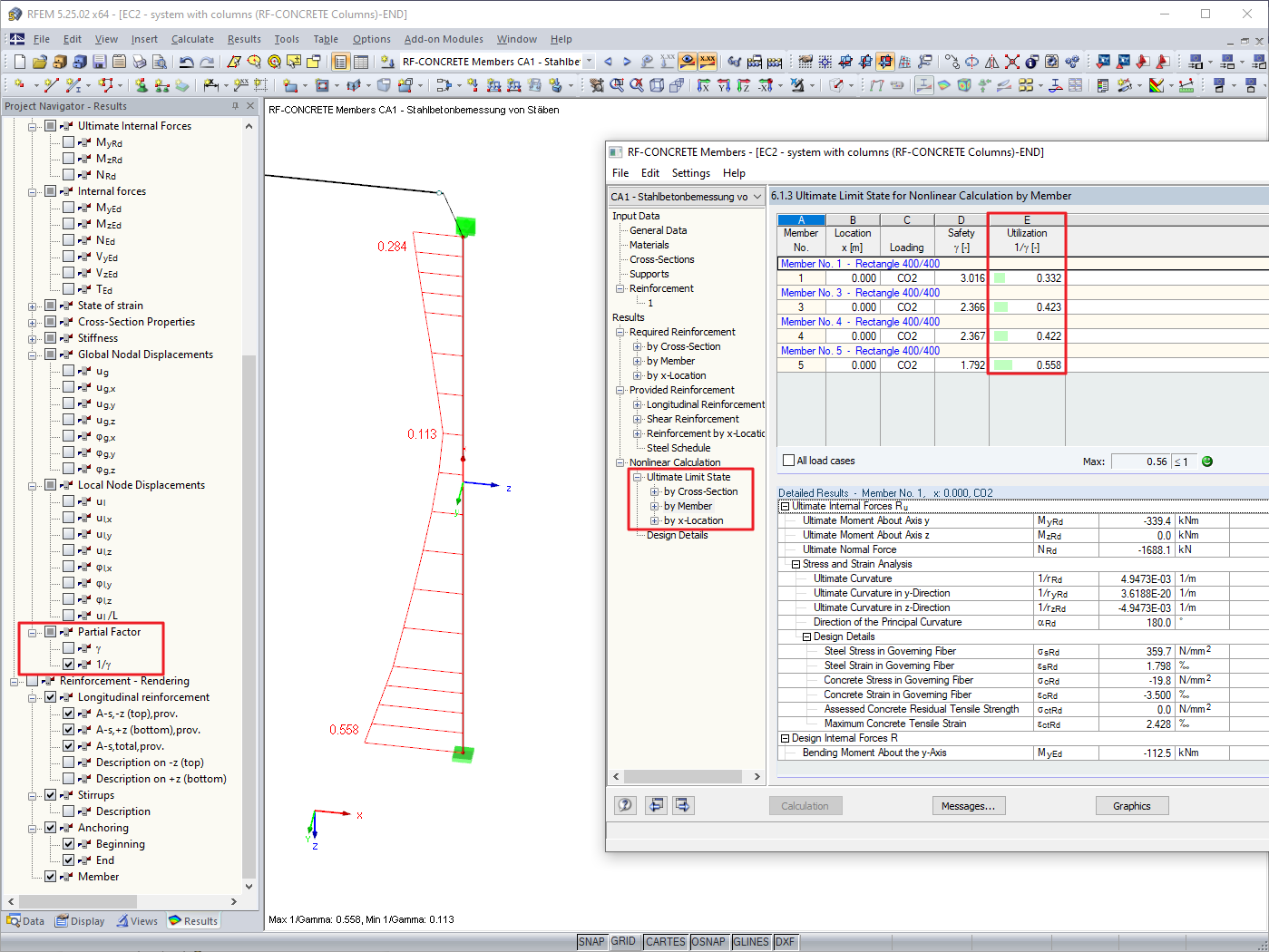 Utilization Ratio in RF-CONCRETE Members