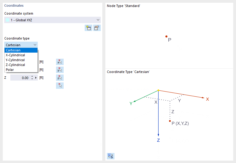 Selecting Coordinate Type