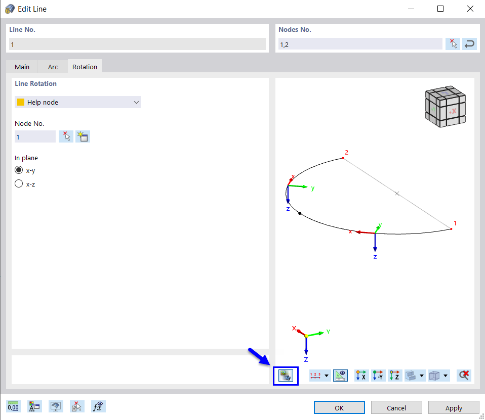 Line Rotation via Help Node with Illustration of Line Axes