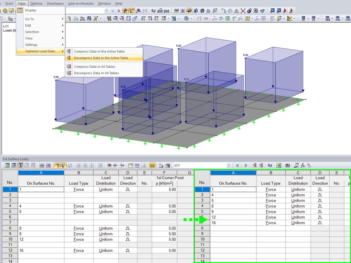 Organizing Load Case Data: Data by Row in Active Table