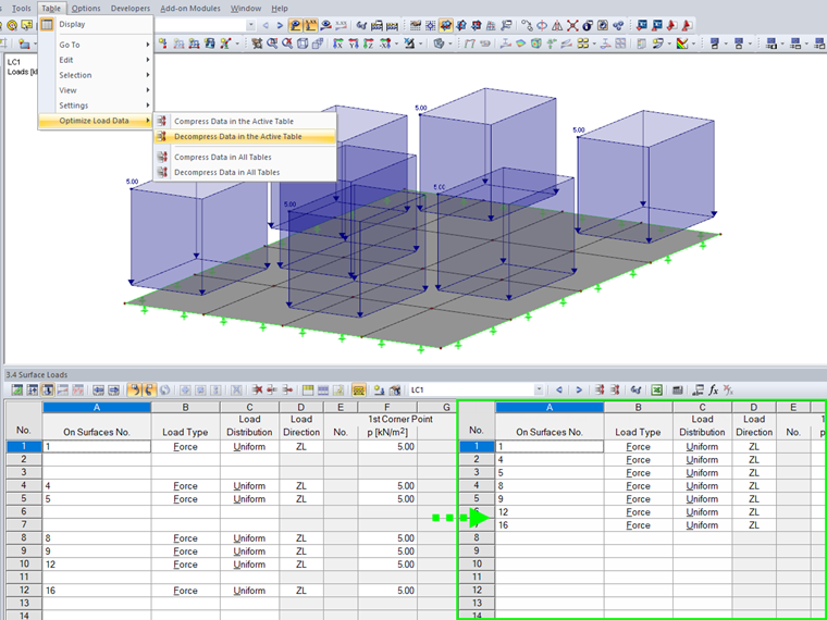 Organizing Load Case Data: Data by Row in Active Table