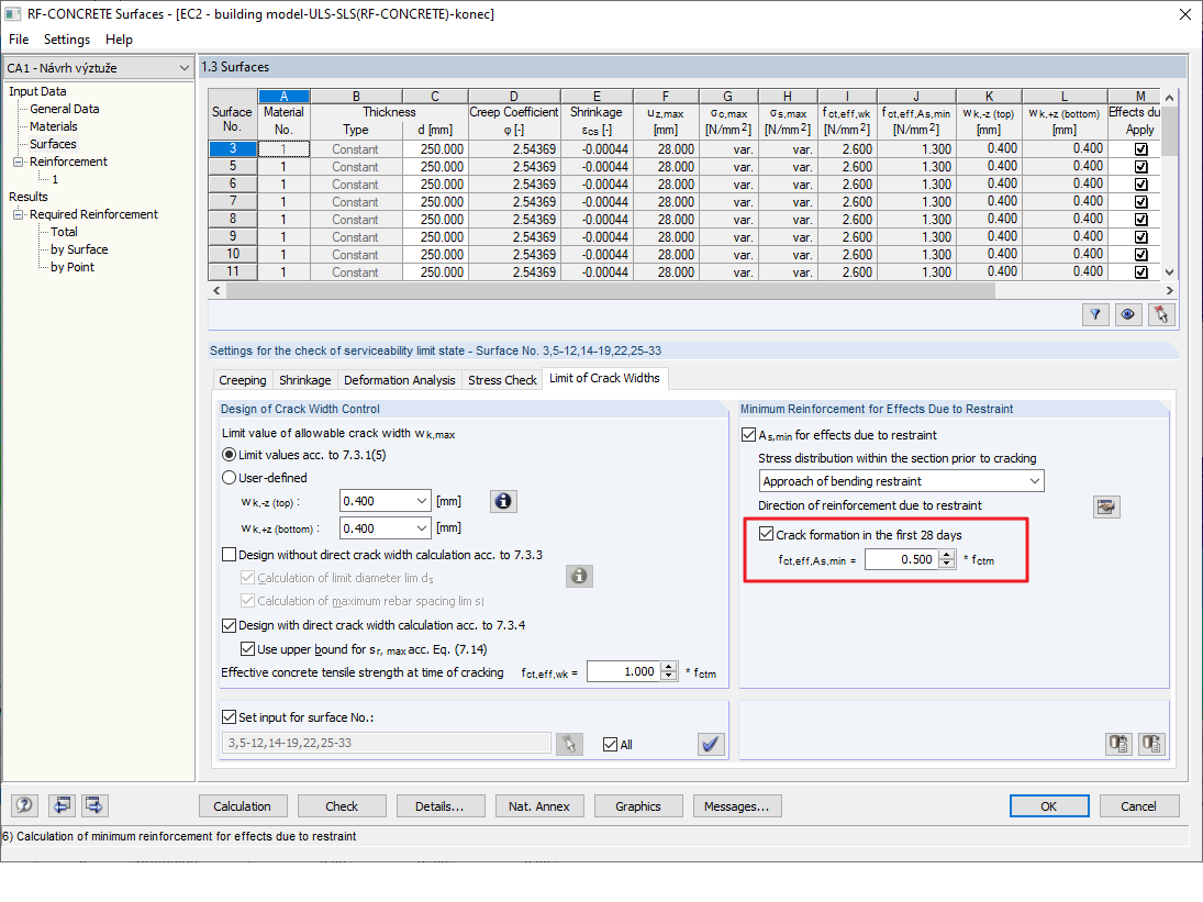 FAQ 005018 | What does the "Crack formation in the first 28 days" option mean?