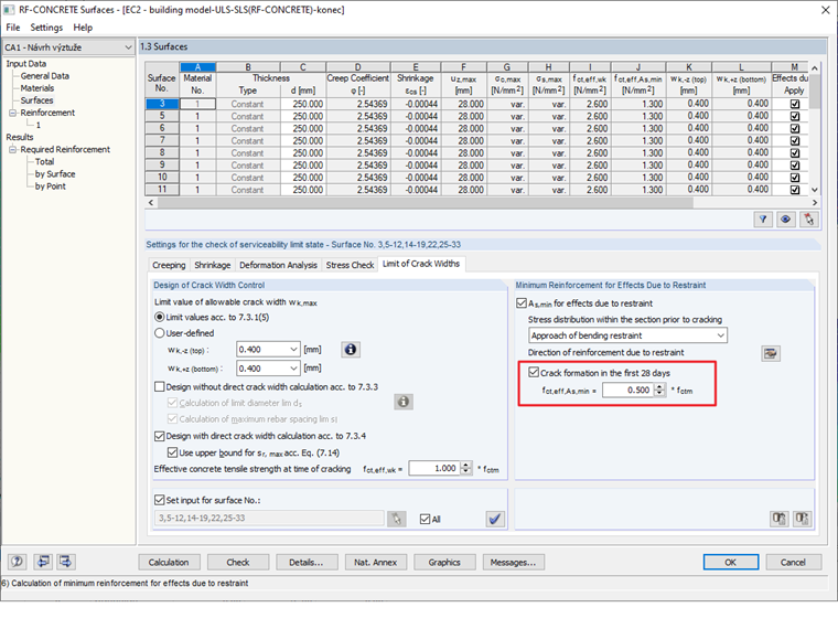FAQ 005018 | What does the "Crack formation in the first 28 days" option mean?