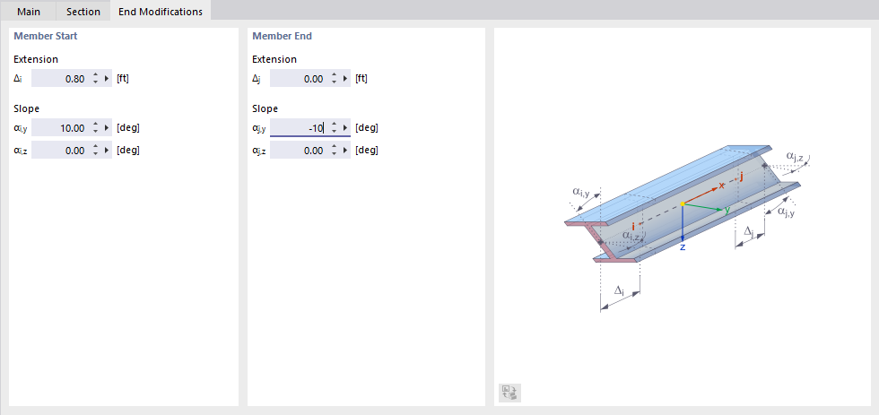 Defining End Modification of Inclined Member