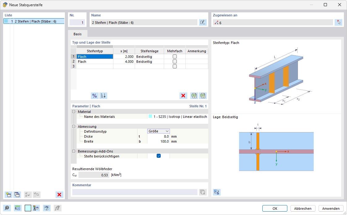 Dialog Box "New Member Transverse Stiffener"