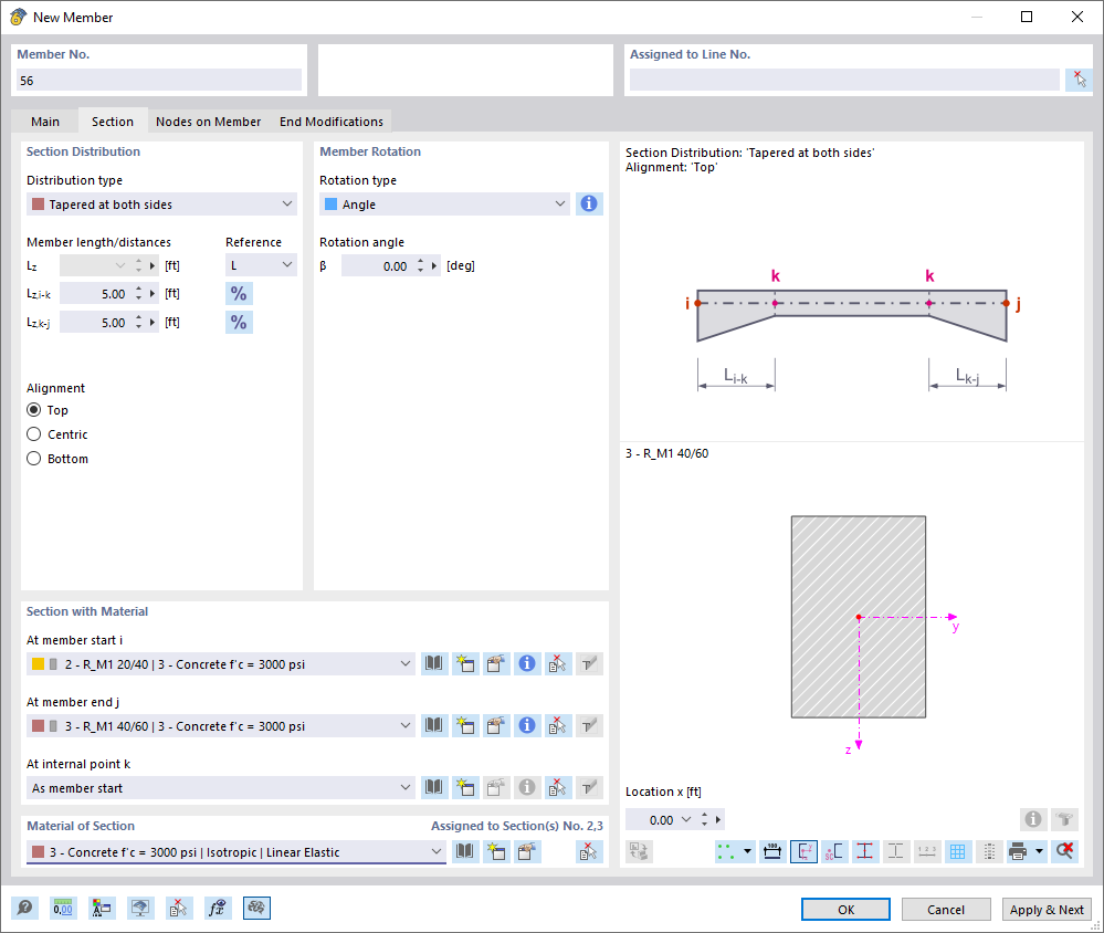 Defining Member with Tapered Cross-Section on Both Sides